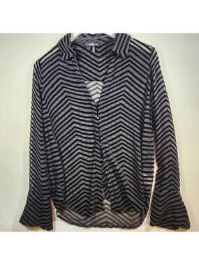 PAIGE Silk Blend Chevron Devore Burnout Velvet Blouse‎ Black Small avant-garde